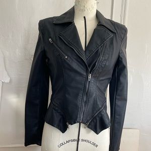 BLANK NYC black vegan leather jacket, fitted, size: XS